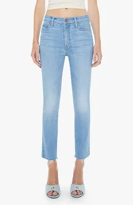 MOTHER — The Dazzler Raw Hem Mid Rise Crop Slim Straight Leg Jeans