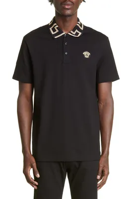Versace — Greco Collar Cotton Piqué Polo