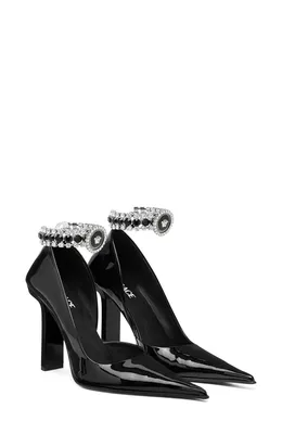 Versace — Crystal Ankle Strap Half d'Orsay Pointed Toe Pump