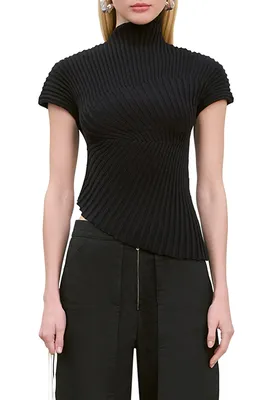Cult Gaia — Annemie Cotton Asymmetric Funnel Neck Knit Top