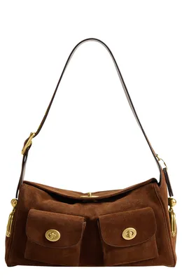 COACH — Turnlock Haversack Suede Shoulder Bag