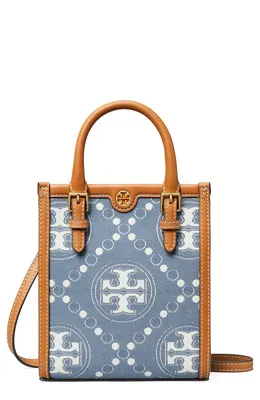 Tory Burch — Mini T Monogram North/South Denim Tote