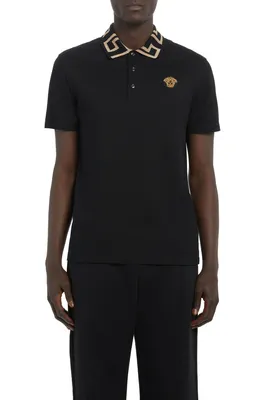 Versace — Metallic Greca Collar Piqué Polo