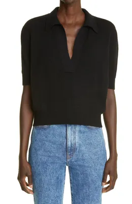 Khaite — Jo Shrunken Stretch Cashmere Polo Sweater
