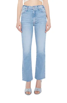 MOTHER — The Hustler Frayed High Waist Ankle Bootcut Jeans