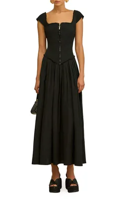 Cult Gaia — Solstice Pleated Fringe Trim Cap Sleeve Dress