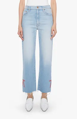 MOTHER — The RamblerSlice Hover Fray Bow Ankle Wide Leg Jeans