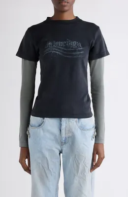 Balenciaga — Washed Crayon Political Logo Layered T-Shirt