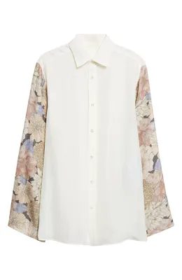 Maison Margiela — Floral Sleeve Silk Button-Up Shirt
